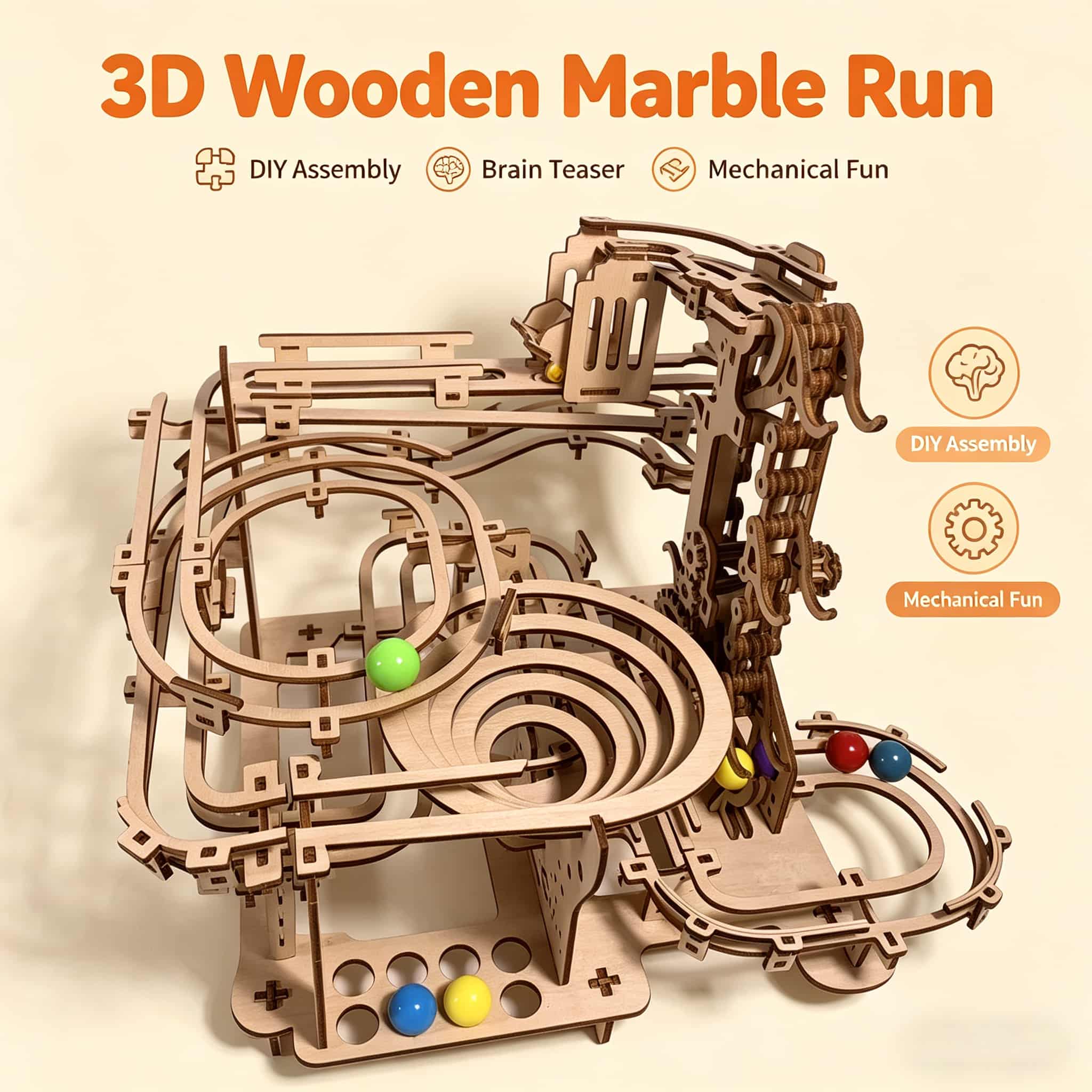 Mechanical Marble Run 3D Woode - Running Gear Track review and price