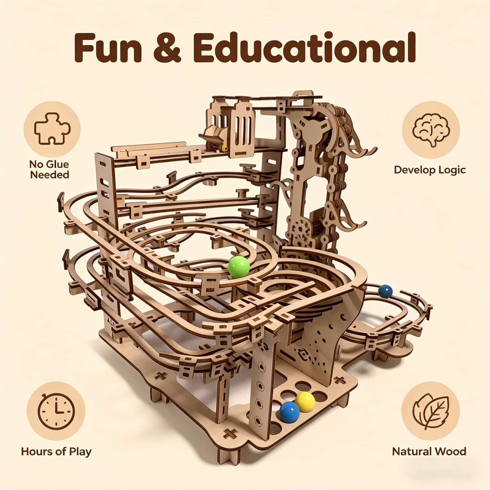 Mechanical Marble Run 3D Woode - Running Gear Track review and price